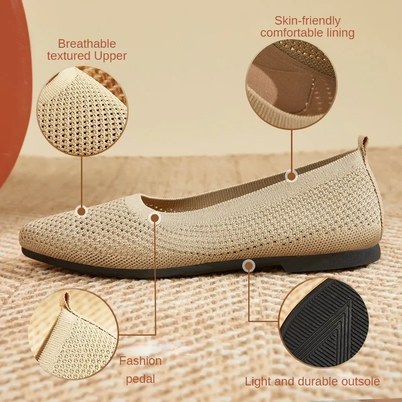 Women's Openwork Knit Shoes 2025 Spring Summer New Soft-Soled Flat Pointed Casual Comfortable Lightweight Loafers for Women - Image 4