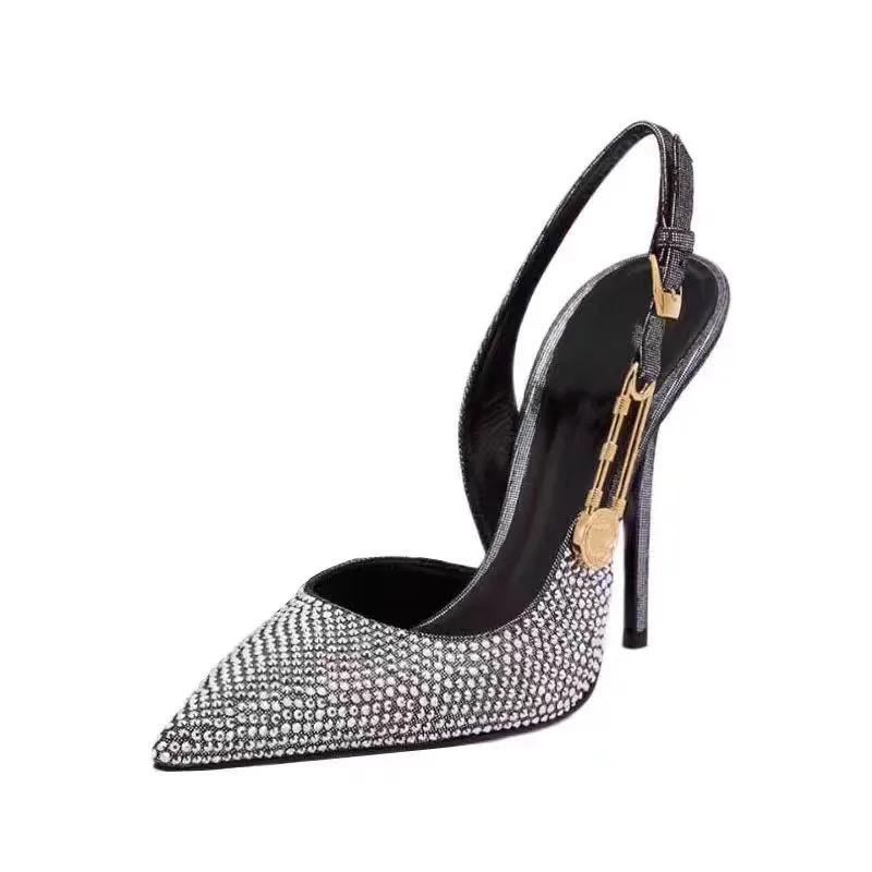 Luxury Rhinestones Sequined Buckle Women Pumps Elegant Pointed toe Slingbacks Stiletto High heels Spring Summer Fashion Shoes - Image 2