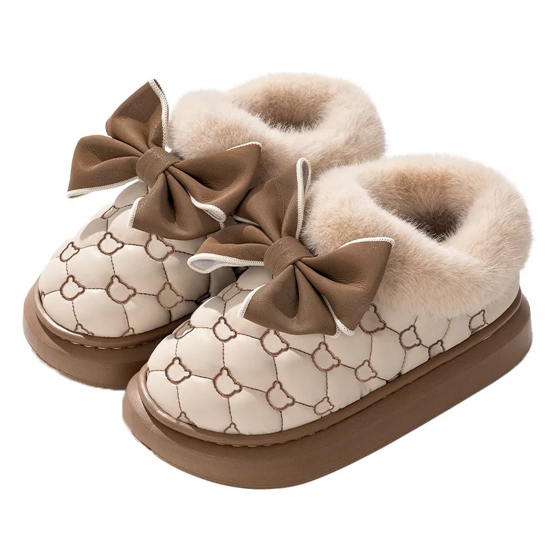 Winter Women Snow Boots Cute Bow Cotton Shoes Waterproof Down Short Barrel Ankle Boots Home Comfort Thick Soled Plush Boots - Image 6