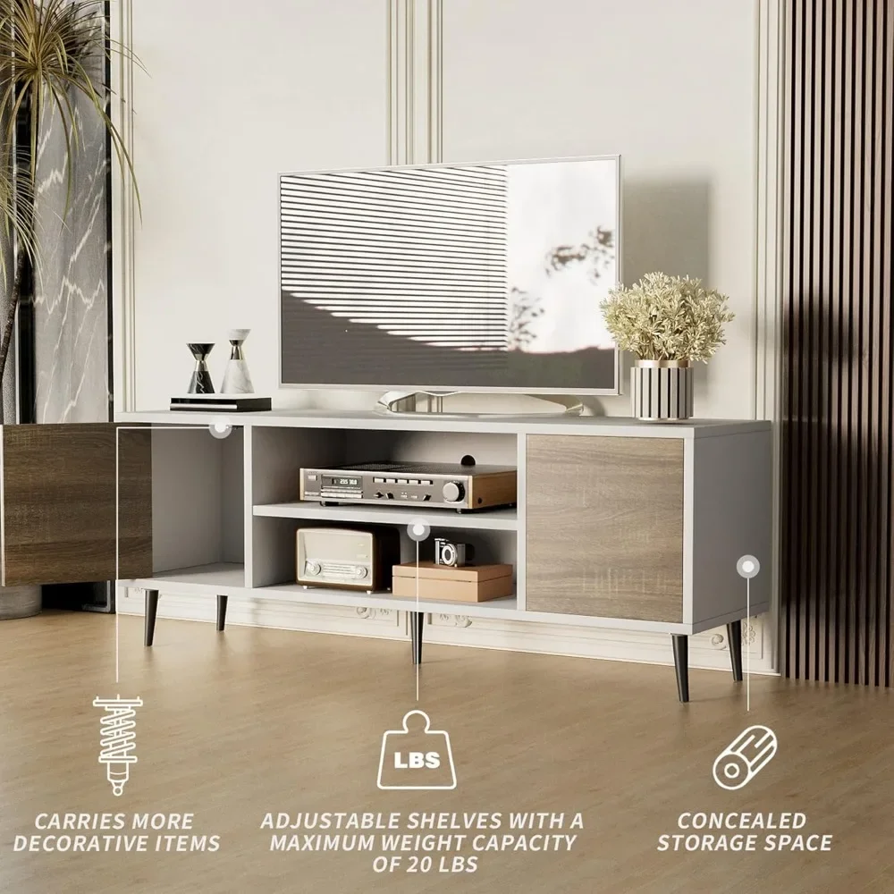 TV Stand for 65 Inch TV, Entertainment Center with Storage Cabinet and Open Shelves, TVs Console Table Media Cabinet - Image 3