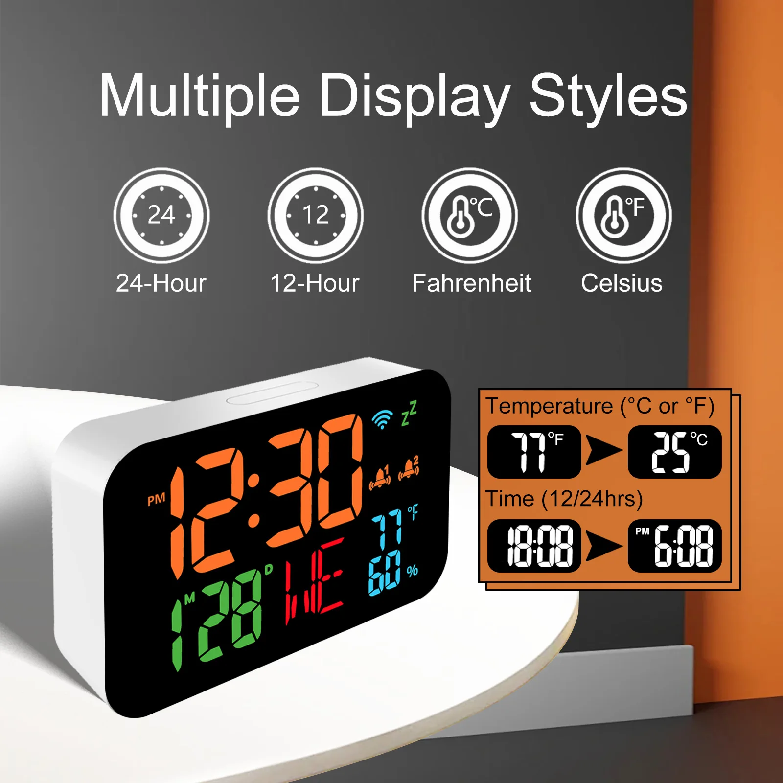 WiFi desktop clock humidity calendar smart thermometer and digital LED display support WiFi automatic calibration alarm clock - Image 2