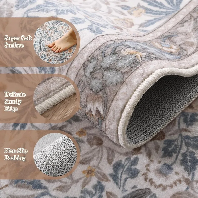 Floral Hallway Runner Rug Soft Flower Botanical Indoor Carpet Bedroom Non-Slip Floor Mat Machine Washable Rugs for Living Room - Image 5