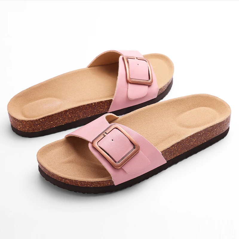 Shevalues Cork Footbed Clogs Slippers for Women Soft Leather Mules Classic Cork Anti-slip Beach Slides House Sandals With Buckle - Image 2