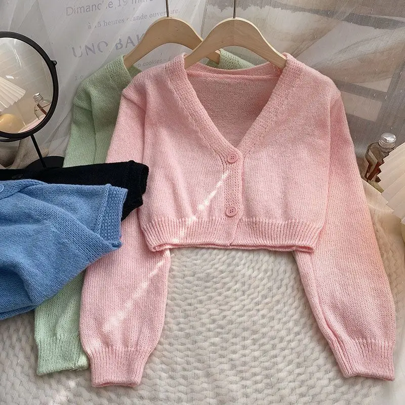 Crop Cardigan Women Slim Autumn Girlish All-match Ulzzang Tender V-neck Casual Outwear Aesthetic Classic Students Chic Clothing - Image 5