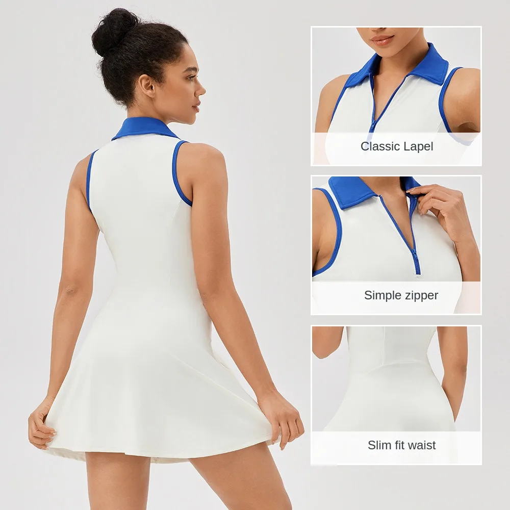 Flip Collar One-piece Tennis Dress for Women, Quick Drying, Breathable, Sports and Leisure Fitness Dress 42157 - Image 2