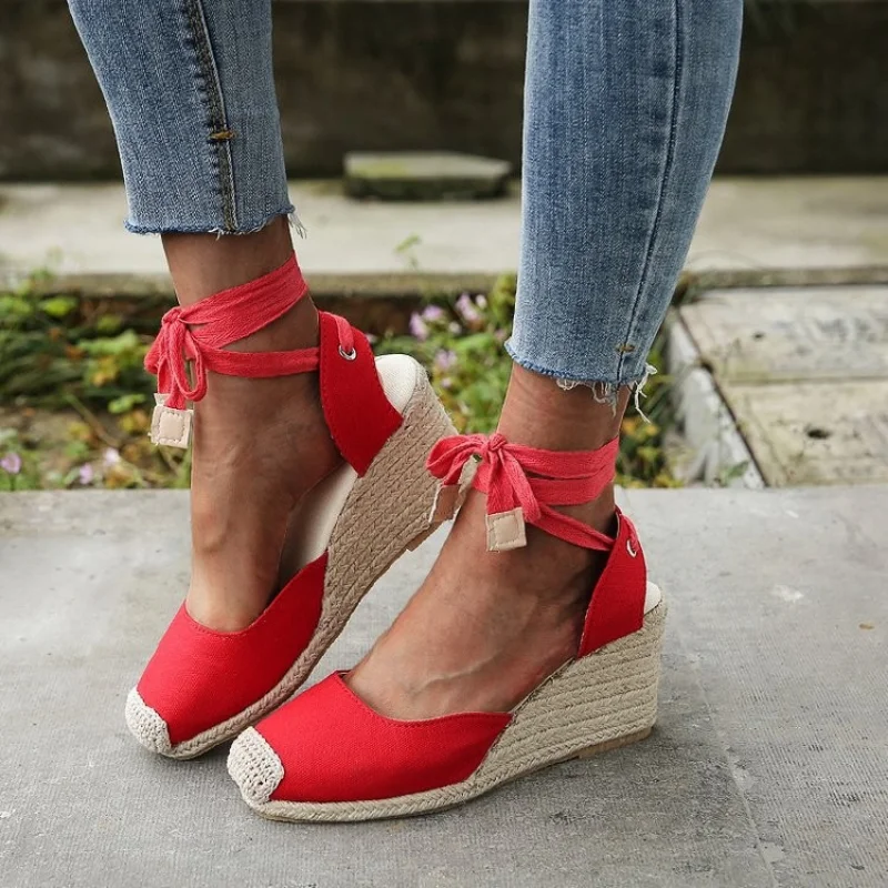 ZFY Women's Espadrille Ankle Strap Wedges Sandals Ladies Slippers 2023 Summer Woman Flax Hemp Canvas Casual Pumps Shoes 35-43 - Image 2