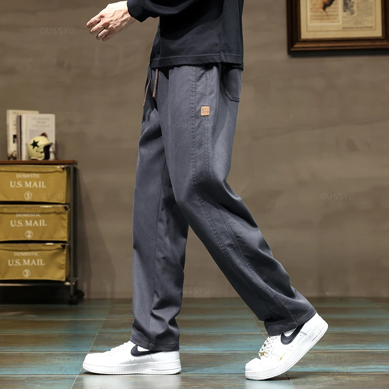 Brand Clothing New Soft Lyocell Fabric Pants Men Thick Loose Straight Drawstring Elastic Waist Korea Casual Cargo Trousers Male - Image 2
