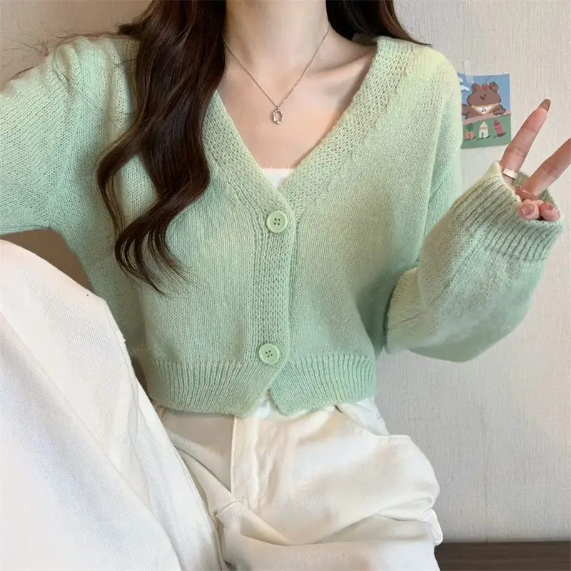 Crop Cardigan Women Slim Autumn Girlish All-match Ulzzang Tender V-neck Casual Outwear Aesthetic Classic Students Chic Clothing - Image 4