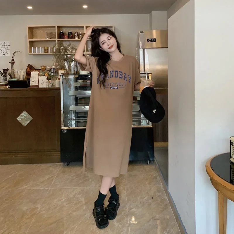 Summer Fashion Casual Trend Retro Letter-print Plus-size Loose Dress Women's Round Neck Casual Short-sleeved Home Wear - Image 6