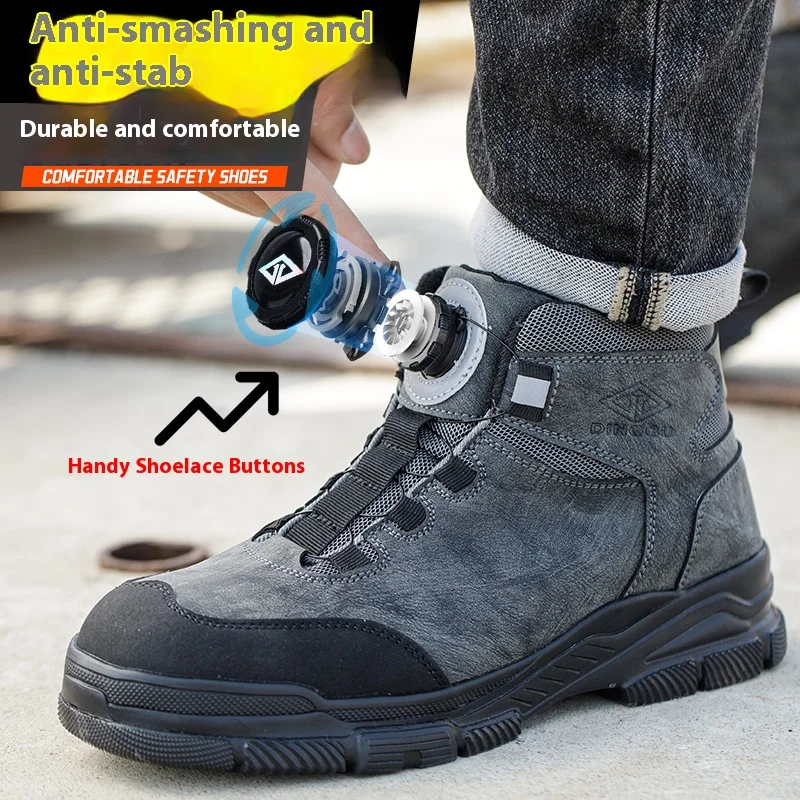 Rotating Buttons Work Boots Men Steel Toe Shoes Safety Boots Puncture-Proof Protective Shoes Waterproof Indestructible Shoes New - Image 2