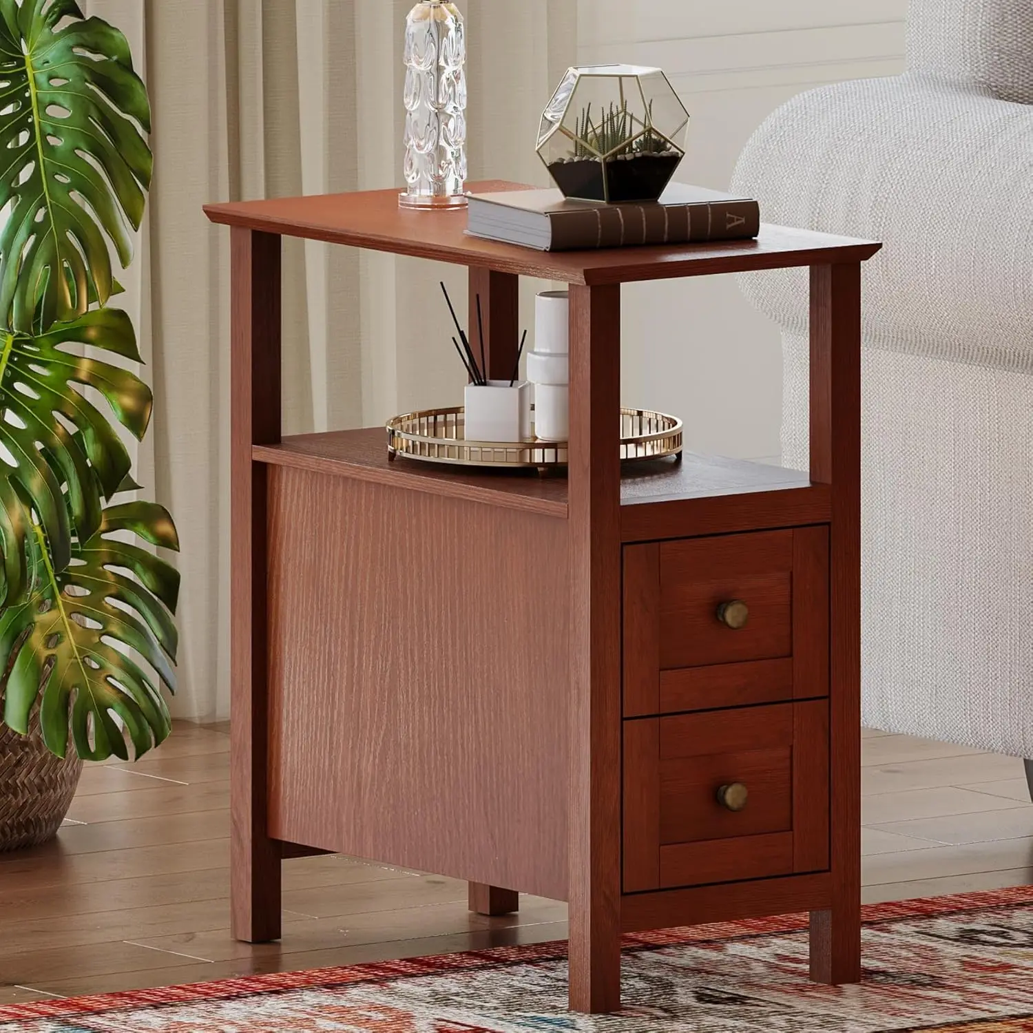 End Tables Living Room Set of 2, 3-Tier Narrow Nightstand with with 2 Drawers, Slim Bedside Tables for Living Room, Bedroom, Sma - Image 3