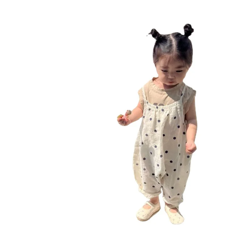 2025 Summer New Girls Loose Overalls Versatile Kids Sling Trouser Baby Dot Print Jumpsuit Toddler Casual Pants Children Clothes - Image 5