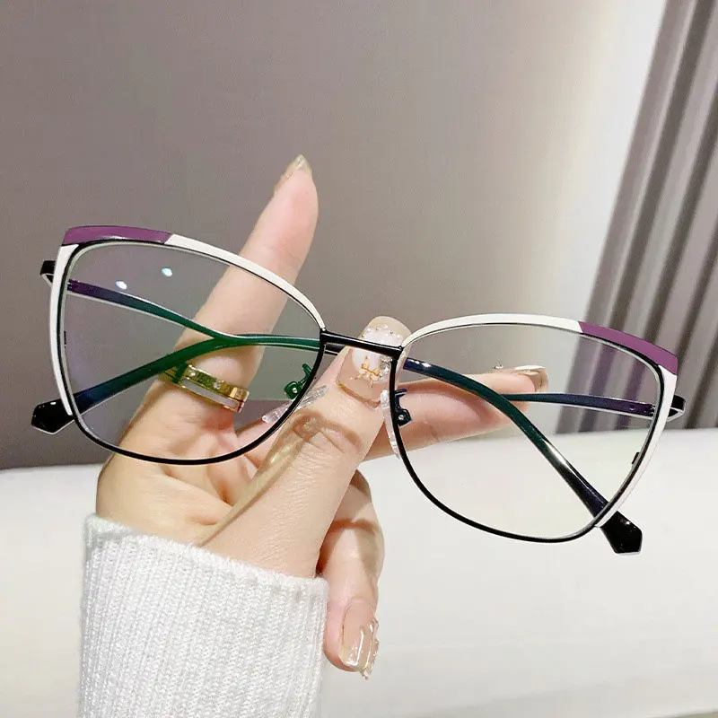 R57481 Fashion Metal Cat Eye Anti Blue Light Glasses Frame Stylish Business Presbyopia Eyeglasses Customizable Prescription - Image 2