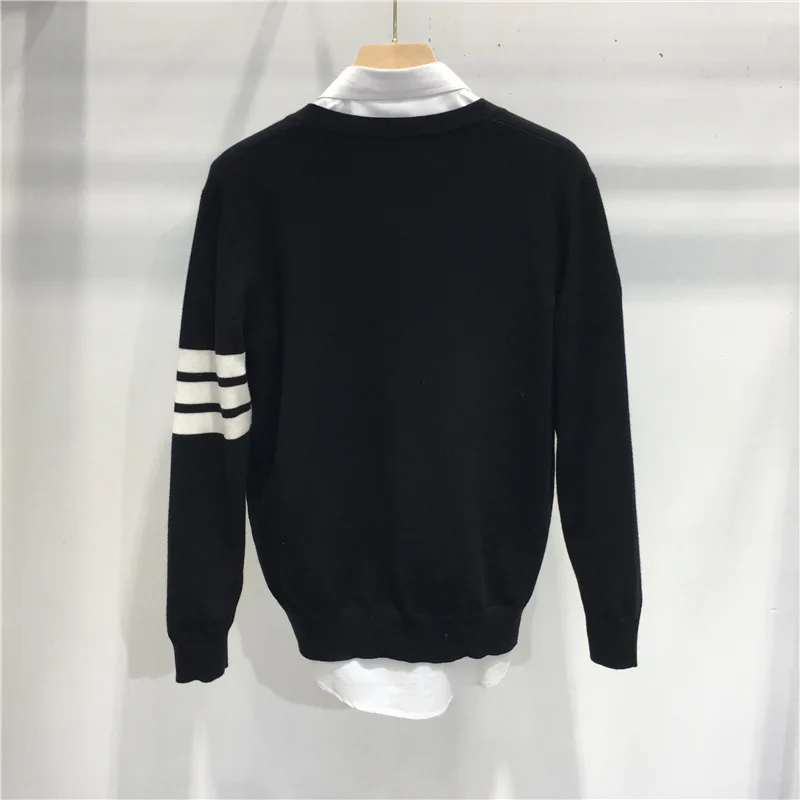 Spring Autumn Sweater Fashion Brand Men's Sweaters Cotton Stripes 3-Bar V-Neck Casual Cardigan Preppy Korean Style Women's Coats - Image 4
