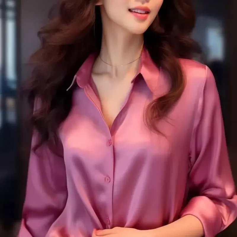Spring Autumn New Women's Solid Color Polo-Neck Button Elegant Loose Long Sleeve Versatile Commuter French Unique Shirt Tops - Image 2