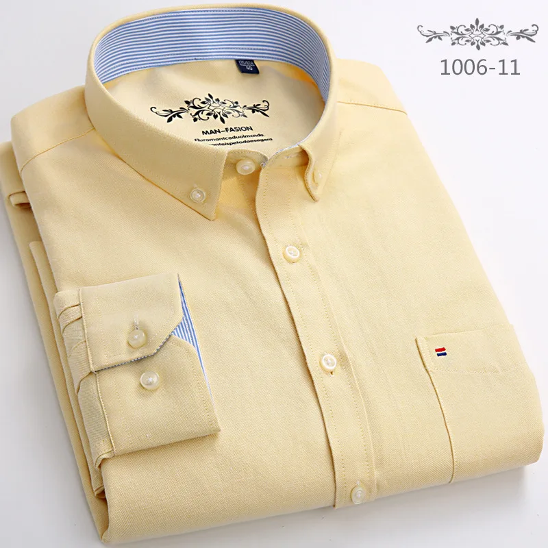 New Men's Long Sleeve Oxford PlaidStriped Casual Shirt Front Patch Chest PocketRegular-fit Button-down Collar Thick Work Shirts - Image 4