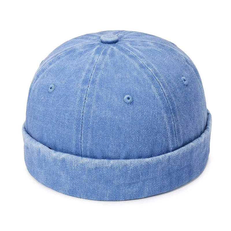 Fashion Denim Docker Cap Brimless Hat Solid Skullcap Solid Color Sailor Cap Beanie Hats Men Women Bucket Cap Adjustable Dad Hat - Image 4