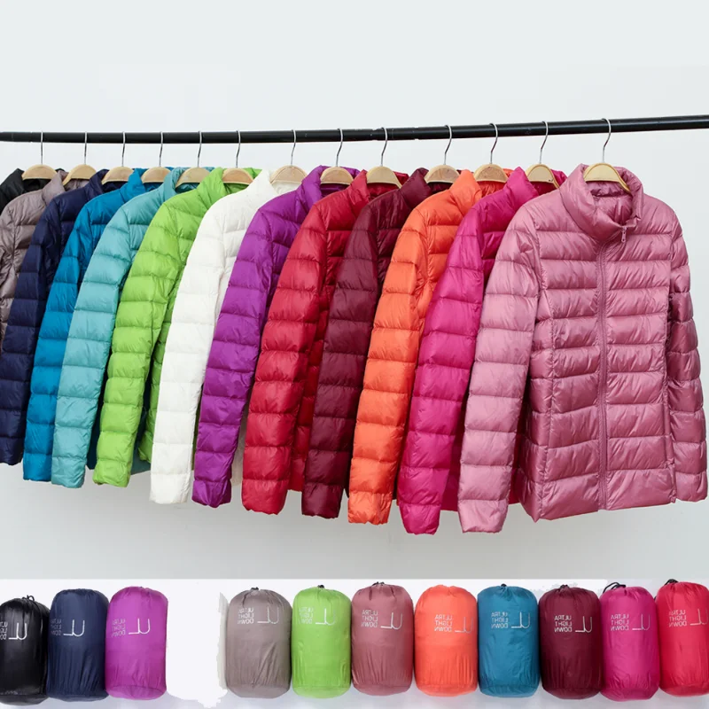 Women's Short Slim Fit Puffer Jacket 2023 New Spring Stand Collar Ultra Light Weight Portable Windproof White Duck Down Coat - Image 3