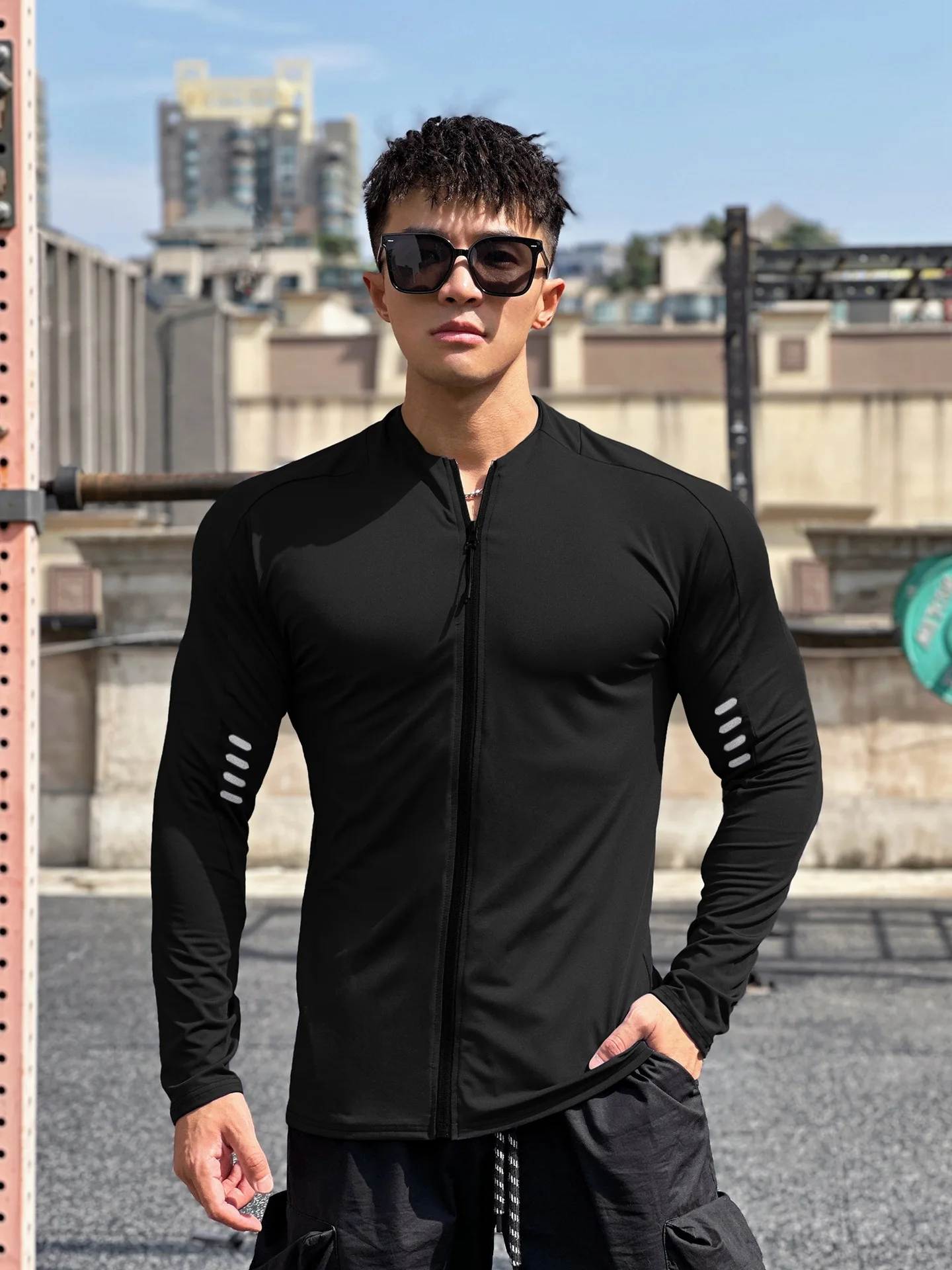 Men's running sports fitness jacket cycling long sleeve quick dry tights running training clothing Spring and autumn men - Image 3