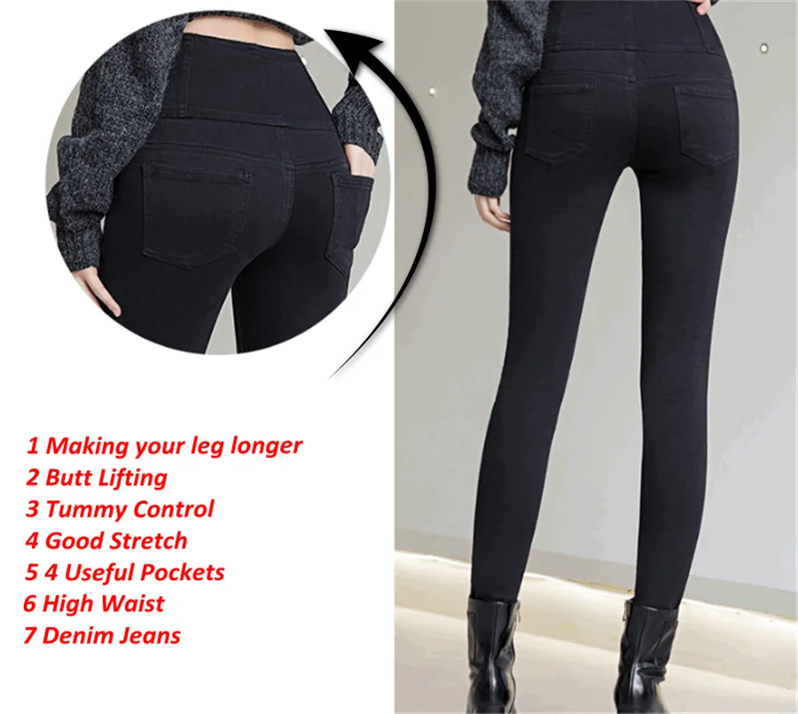 Button Fly Jeans High Waist Front for Women Tummy Control Stretch Denim Black Petite XS - 4XL Dress Pants With Pocket ouc433 - Image 4