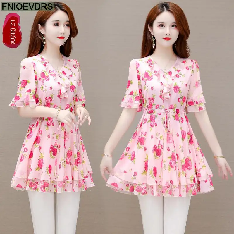 M-5XL 2023 Clothes Clothes Women European Style Elegant Basic Shirt Floral Print Retro Ruffles Belly Tunic Peplum Top Blouses - Image 4
