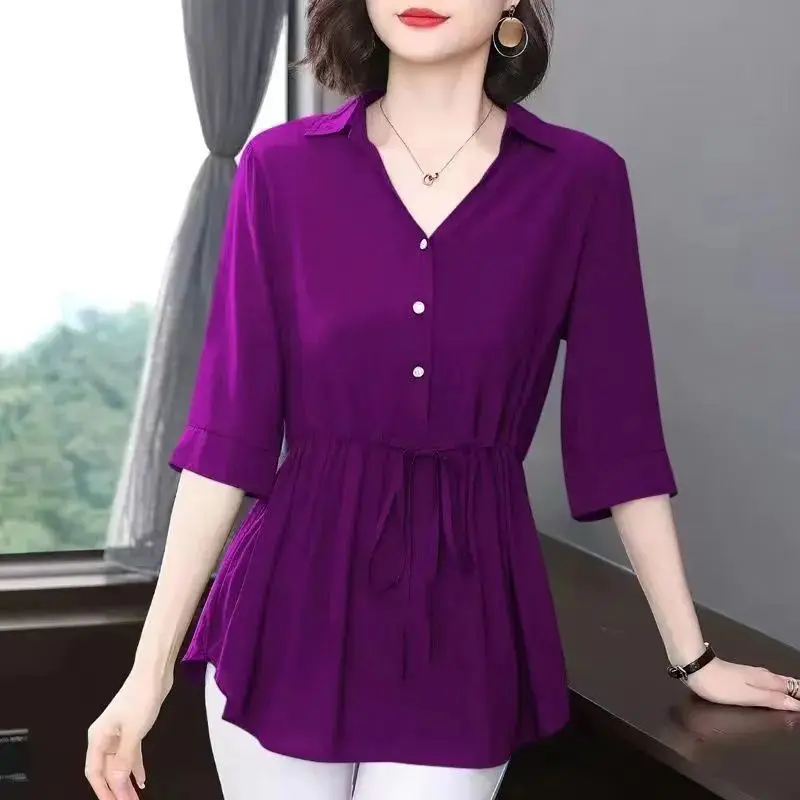 Women's V-Neck Short Sleeve Shirts, Elegant Tops, All-match, Simple, Casual, Simplicity, Office, Summer Clothes, Fashion - Image 4