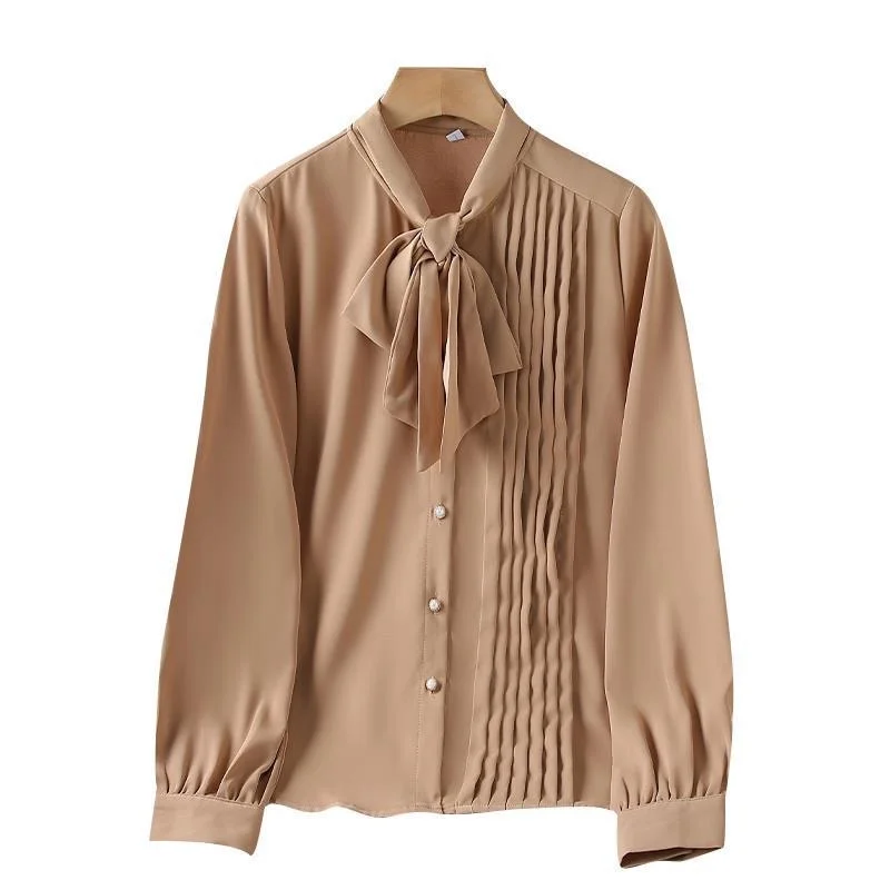 Woman Spring Autumn Style Blouses Shirts Lady Casual Long Sleeve Bow Tie Collar Solid Color Blusas Tops G2650 - Image 5