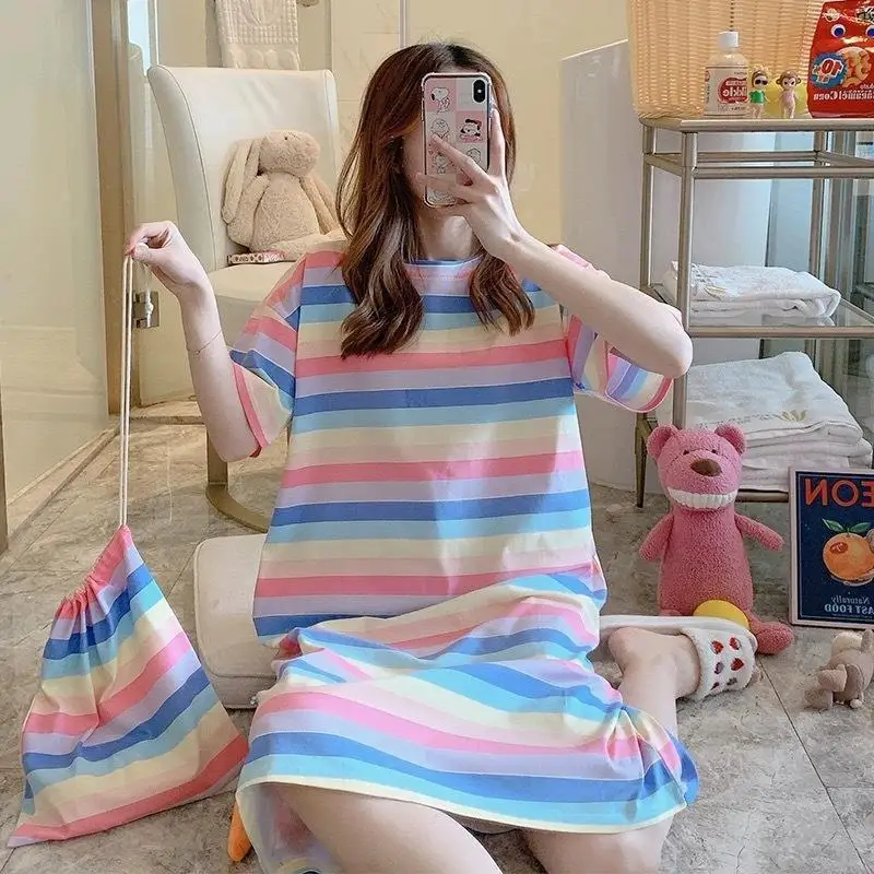 Women's Summer Short-Sleeved Nightgown Large Size Leisure Wind Cute Sweet Pajamas Korean Version Of The Cartoon Homewear - Image 2