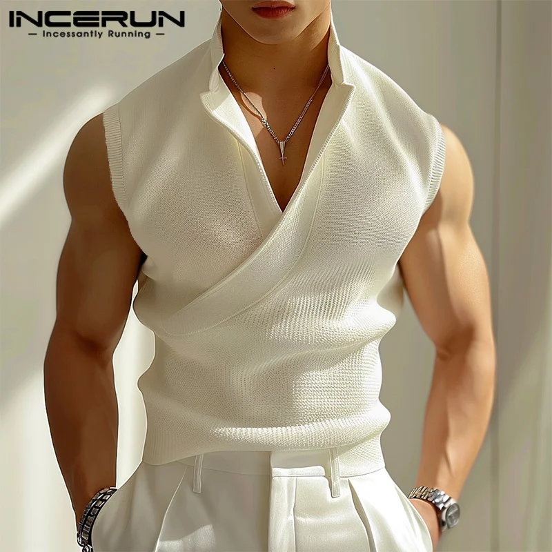 INCERUN Men Tank Tops Solid Color V Neck Sleeveless Casual Male Vests Summer Streetwear 2024 Fashion Leisure Korean Men Clothing - Image 3