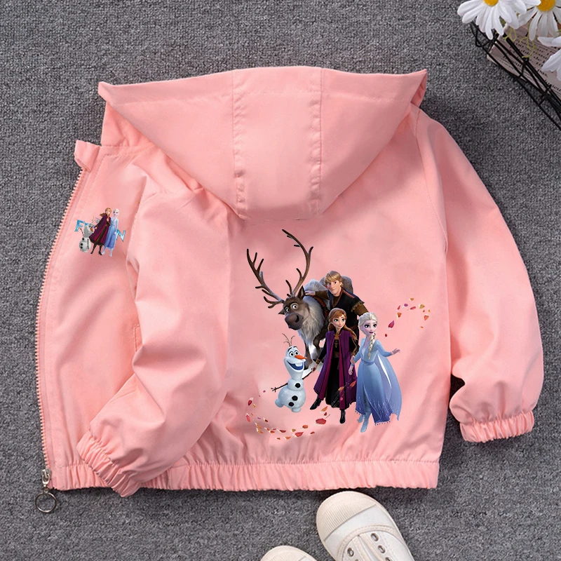 Disney Frozen Elsa Children Hoodie Jacket Coats Baby Girls Boy Cartoon Long Sleeved Zipper Windbreaker Kids Waterproof Outerwear - Image 2