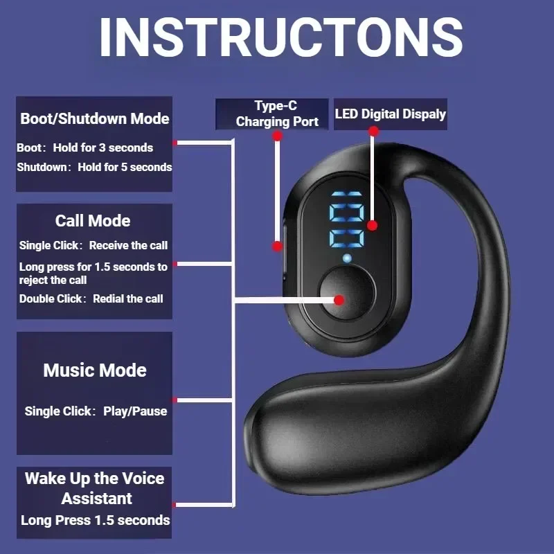 NEW KY2 PRO Wireless Earphones Air Conduction OWS Headphone HiFi Ear-Hook Music Sports Noise Cancel Headset For All Smartphones - Image 5