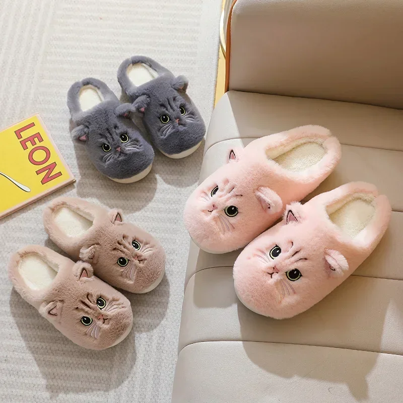 Cute Cat Slippers Fluffy Furry Women Home Platform Slippers Men Winter Plush Slides Indoor Fuzzy Slippers Lovely Cotton Shoes - Image 4