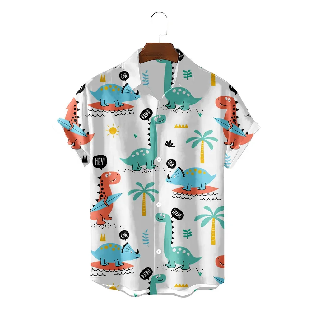 Fashion Hawaiian Cute Funny Dionsaur 3d Pattern Shirts Boys Girls Clothing Summer Beach Short Sleeve Blouse Kids Lapel Blouse - Image 3