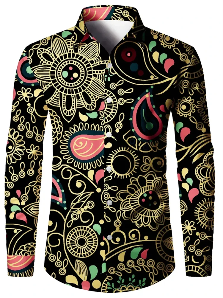 Men Retro Cashew Flower Shirt Exquisite Printing Long Sleeve Button Down Shirt Fashion Casual Lapel Cardigan Jacket Office Shirt - Image 4