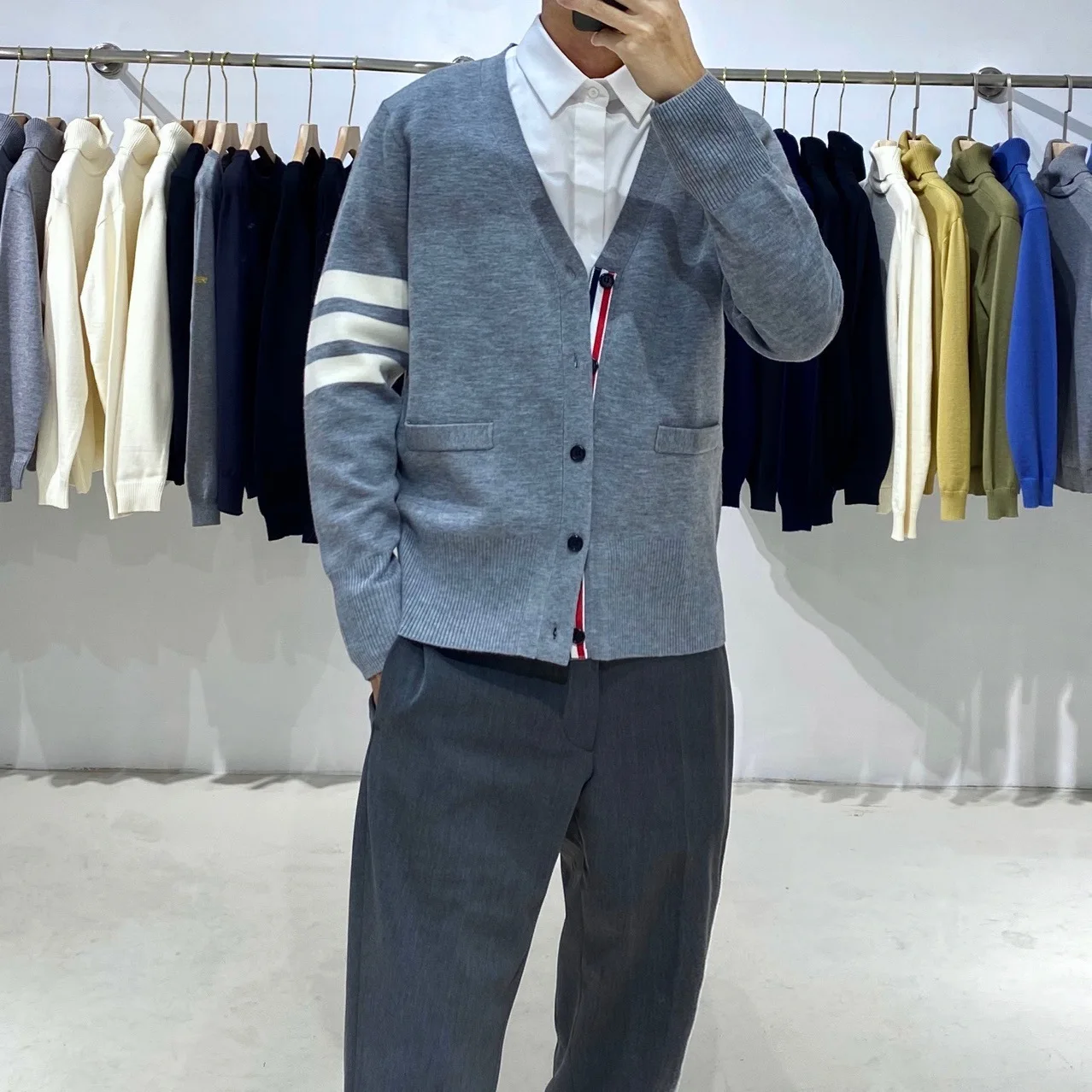 Spring Autumn Sweater Fashion Brand Men's Sweaters Cotton Stripes 3-Bar V-Neck Casual Cardigan Preppy Korean Style Women's Coats - Image 6