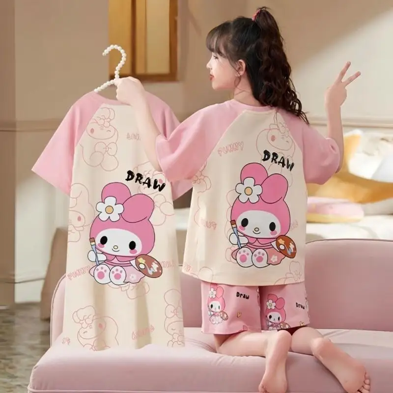 Sanrios Kawaii Hello Kitty Girl Pajamas Lounge Clothes Suit Spring, Summer and Autumn Child Jacket Cartoon Cute Fashion Gift New - Image 3