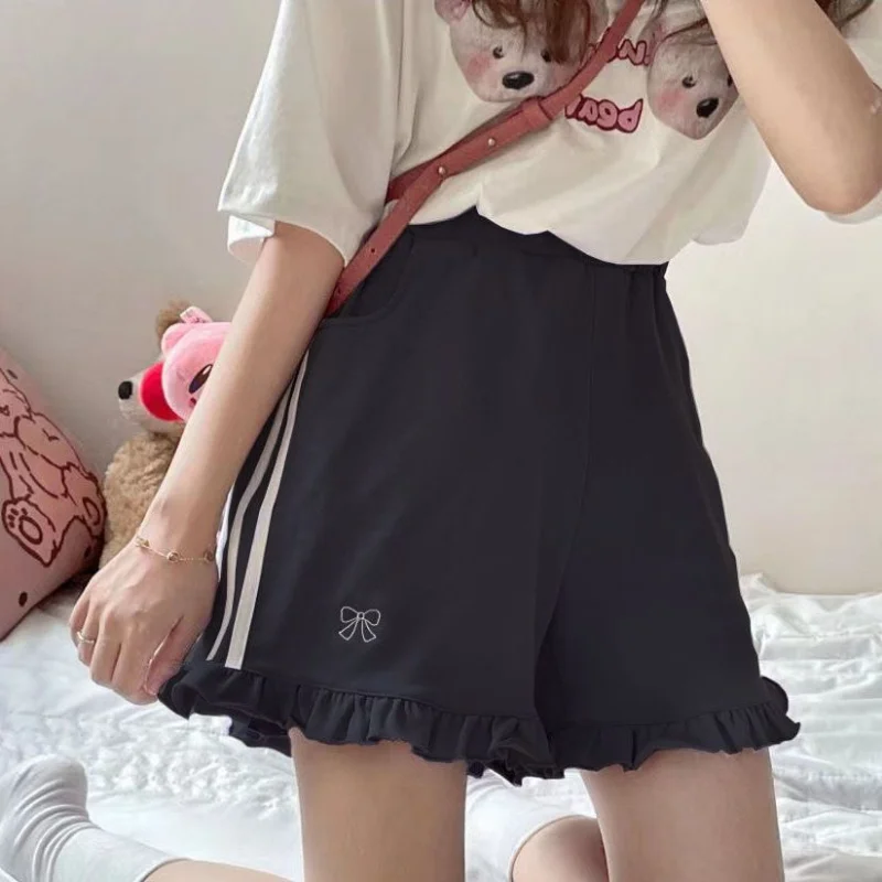 Sporty Shorts Women Ruffles Kawaii Bows Japanese Style Casual Loose Soft High Waist Summer Students Simple Fashion Popular Chic - Image 2