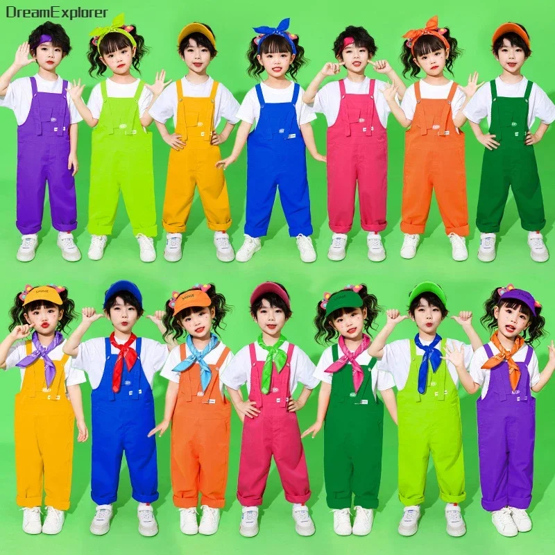 Boys Hip Hop Loose Colorful Overalls Girls Patchwork Dungaree Children Candy Color Jumpsuit Street Dance Romper Kids Streetwear - Image 3