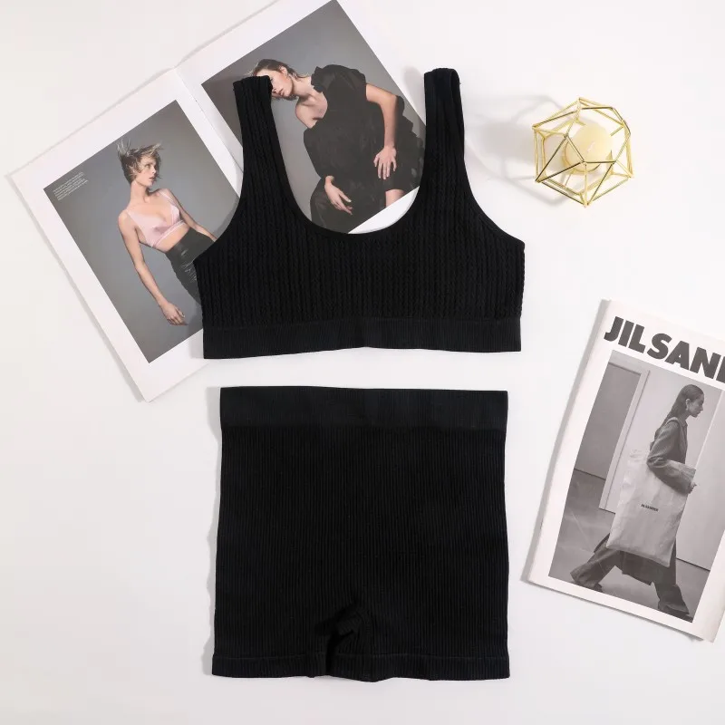 Women Bra And Shorts Set Seamless Sports Bras Bralette Nonwire Lingerie Set Female Comfort Ribbed Underwear Set - Image 3