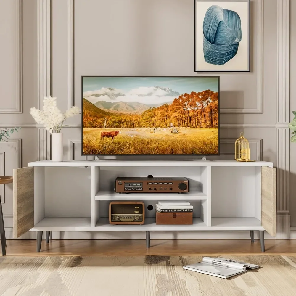 TV Stand for 65 Inch TV, Entertainment Center with Storage Cabinet and Open Shelves, TVs Console Table Media Cabinet - Image 2