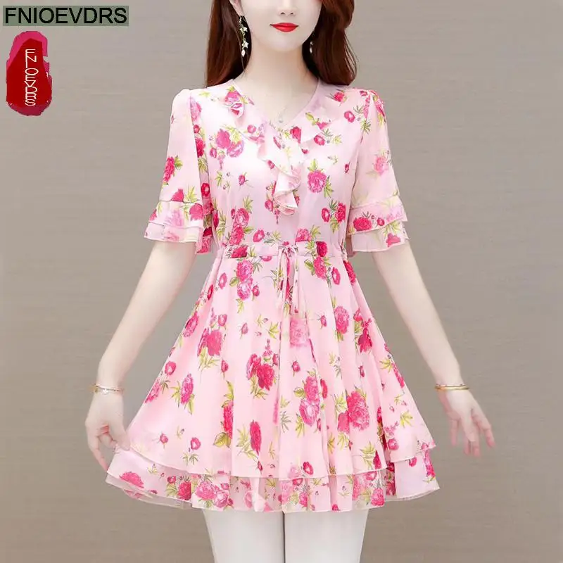 M-5XL 2023 Clothes Clothes Women European Style Elegant Basic Shirt Floral Print Retro Ruffles Belly Tunic Peplum Top Blouses - Image 2