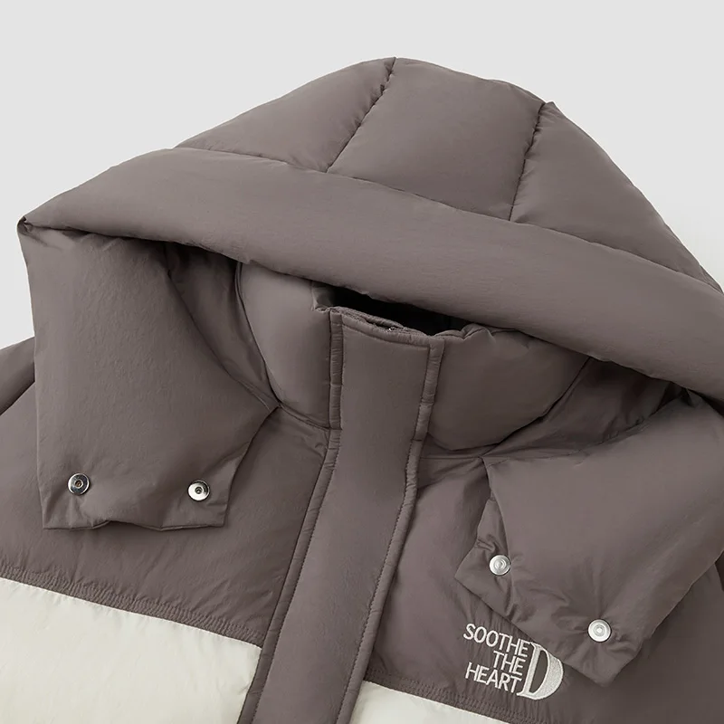 Semir Down Jacket Women Mid-Length Loose Waist-Adjusting Clothes Trendy Winter Contrasting Color Spliced Hooded Retro Style Coat - Image 4