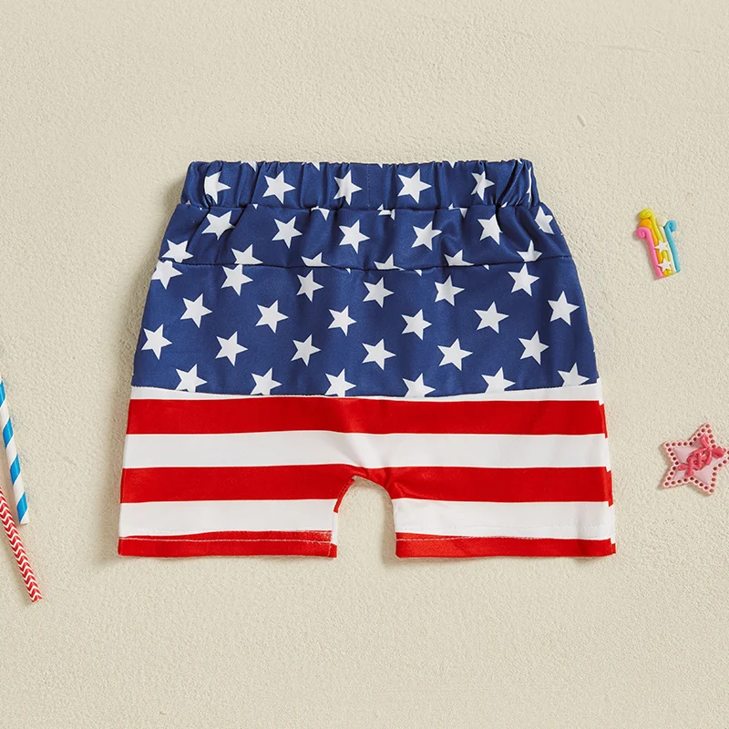 Baby Boy 4th of July Shorts American Flag Stars Striped Rocket Print Elastic Waist Toddler Boy Shorts Firework Pattern - Image 5