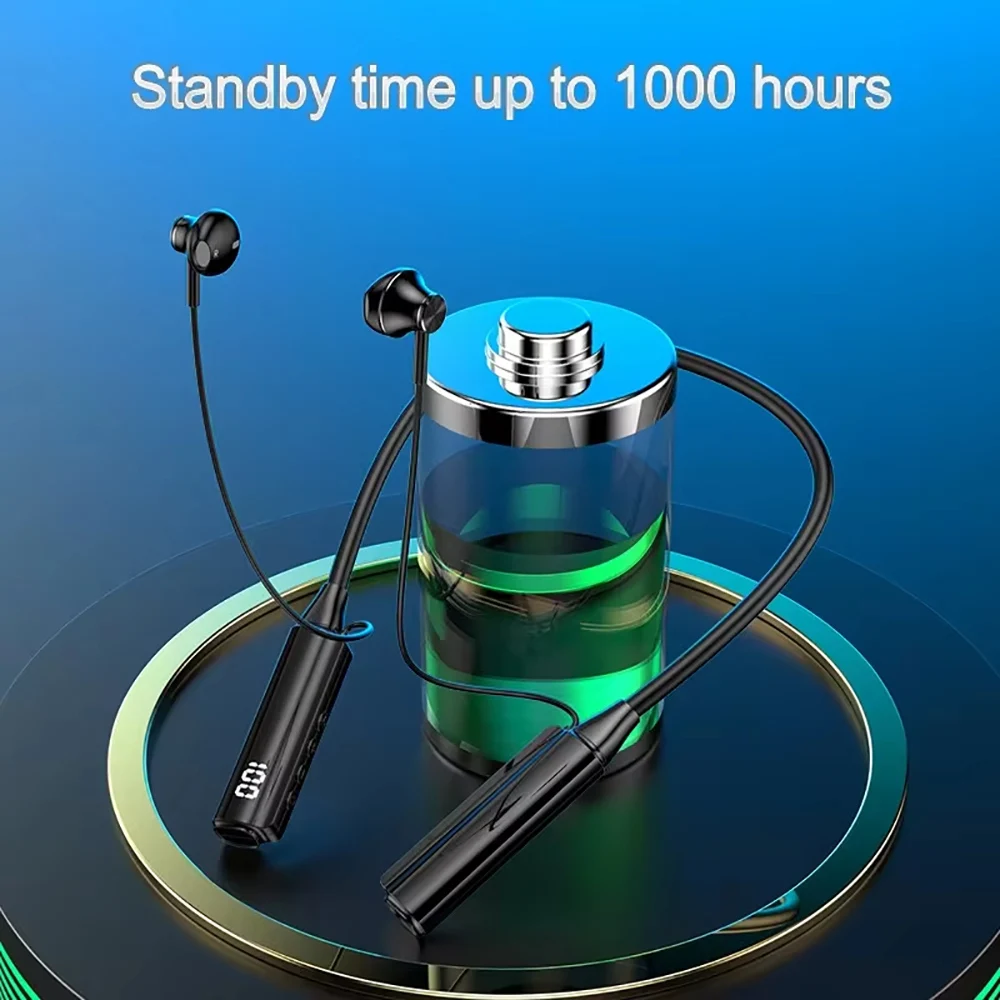 Bluetooth 5.3 Headphones Wireless Neckband Earphones HiFi Stereo Noise Reduction Headsets LED AI Assistant Waterproof Earbuds - Image 3