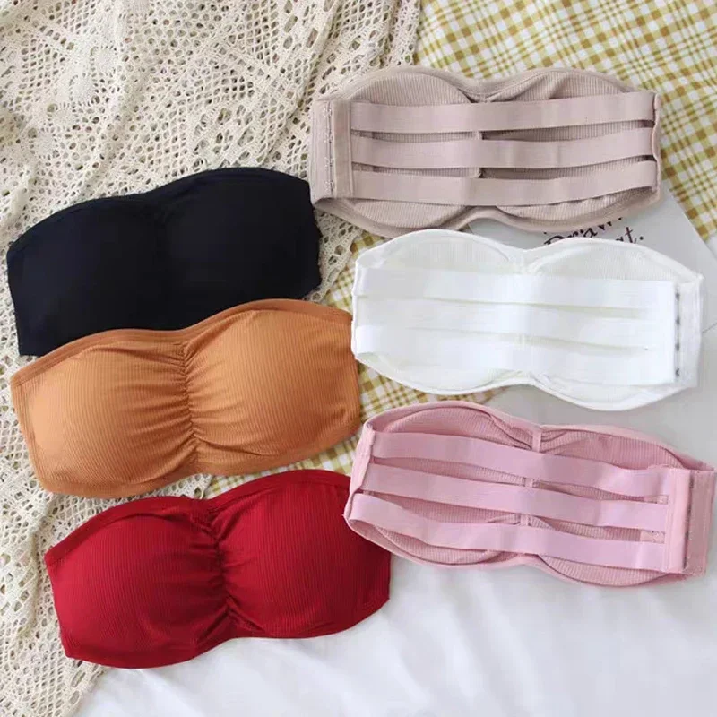 Women's Strapless Bra with Removable Pads Sexy Underwear Tube Top Girls Invisible One-piece Backless Lingerie Cropped Tanks - Image 2