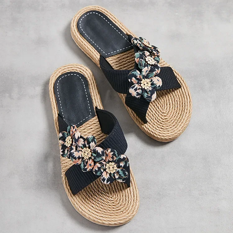 Handmade Ladies Home Slipper Hemp Straw Women Sandals Casual Outdoor Cross Slipper Female Summer Beach Wear Flat Heel Shoes - Image 5