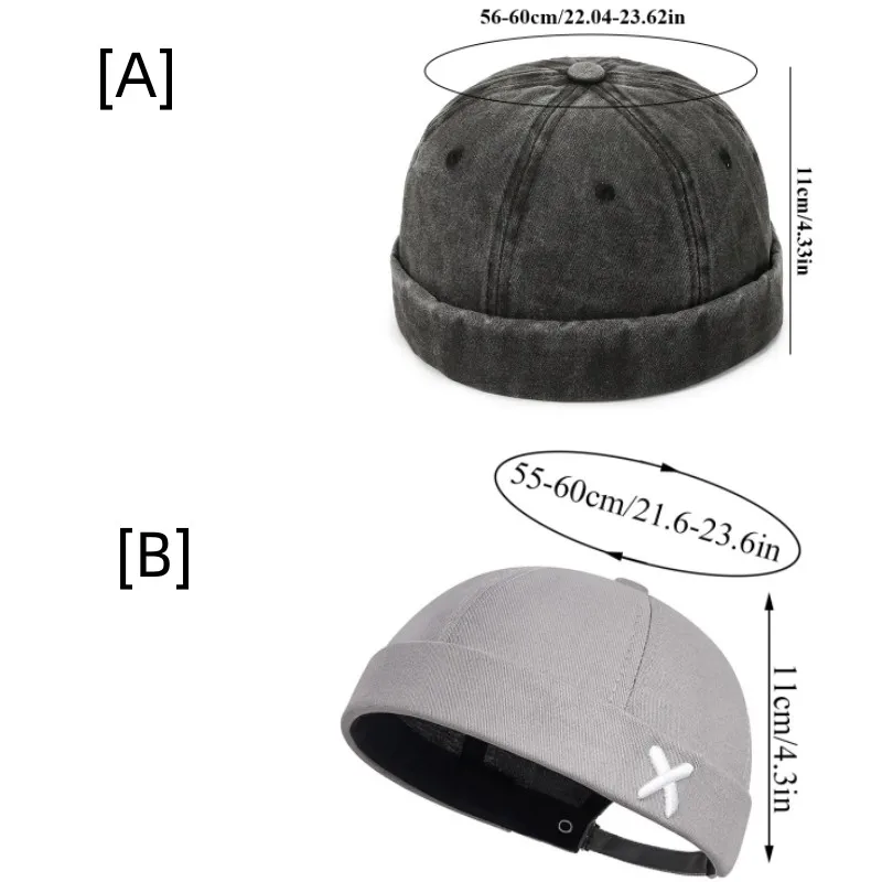 Fashion Denim Docker Cap Brimless Hat Solid Skullcap Solid Color Sailor Cap Beanie Hats Men Women Bucket Cap Adjustable Dad Hat - Image 6
