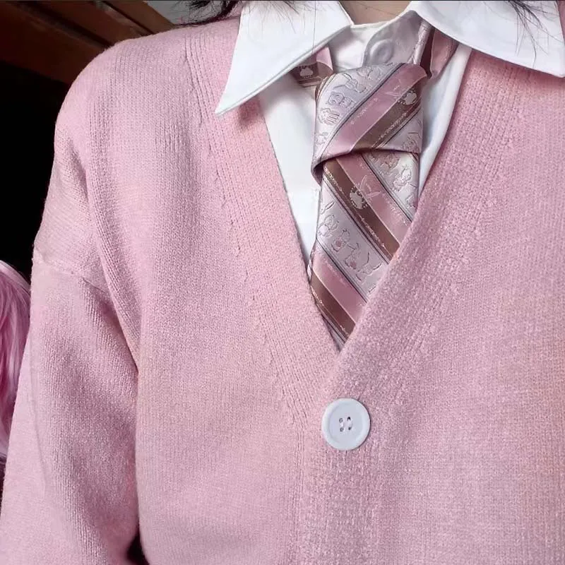 Mikasa cosplay pink cardigan sweater, Japanese cardigan V-neck knit sweater jacket is perfect for JK uniform matching - Image 6