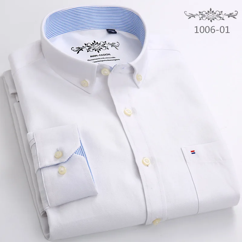 New Men's Long Sleeve Oxford PlaidStriped Casual Shirt Front Patch Chest PocketRegular-fit Button-down Collar Thick Work Shirts - Image 2