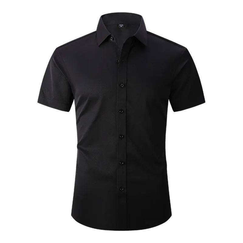 Men's Solid Short Sleeve Shirts Casual Button-Down White Black Shirt USA Size S-XL - Image 2